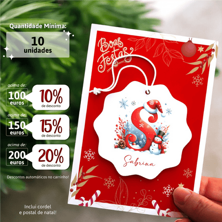 Bola de Natal Personalizada com Inicial - Boneco de Neve (min. 10unidades) - Laser Madeira