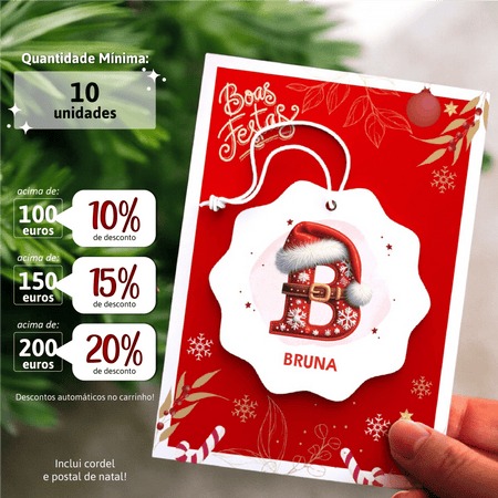 Bola de Natal Personalizada com Inicial - Chapéu de Natal (min. 10unidades) - Laser Madeira