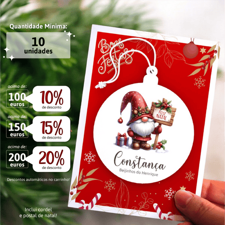 Bola de Natal Personalizada com Nome e Gnomo de Natal - Modelo 2 (min. 10unidades) - Laser Madeira