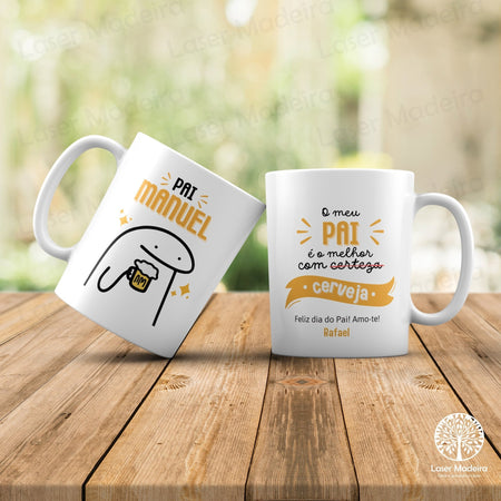 Caneca Personalizada "Melhor Pai com Cerveja" - Dia do Pai - Laser Madeira