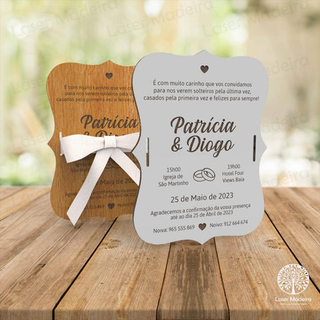 Convite Casamento - Alianças - Laser Madeira