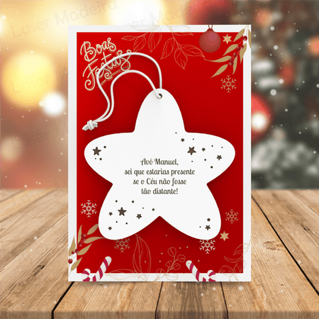 Estrela de Natal Personalizada com Mensagem e Nome - Laser Madeira