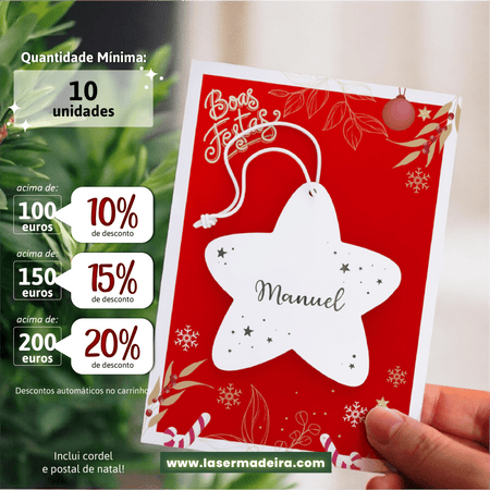 Estrela de Natal Personalizada com Nome Gravado (min. 10unidades) - Laser Madeira