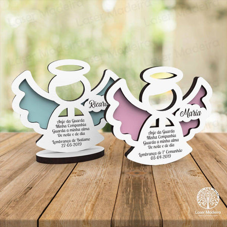 Lembrança Lembrança Batismo / Primeira Comunhão / Profissão de Fé / Crisma - Anjo com Nome (iman ou base) - Laser Madeira