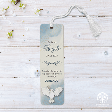 Marcador de Livro - Batismo Pomba - Laser Madeira