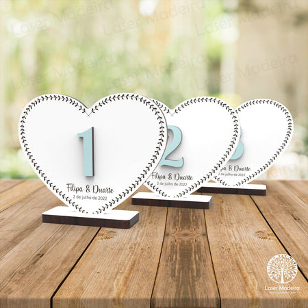 Marcador de Mesa - Coração - Laser Madeira