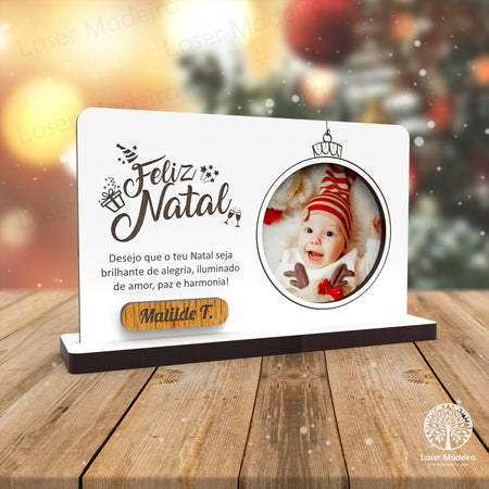 Mini - Moldura Natal - Bola de Natal com nome - Laser Madeira