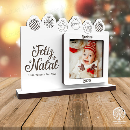 Mini - Moldura Natal - Bolas de Natal com nome - Laser Madeira