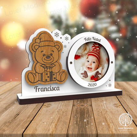 Mini - Moldura Natal - Ursinho - Laser Madeira