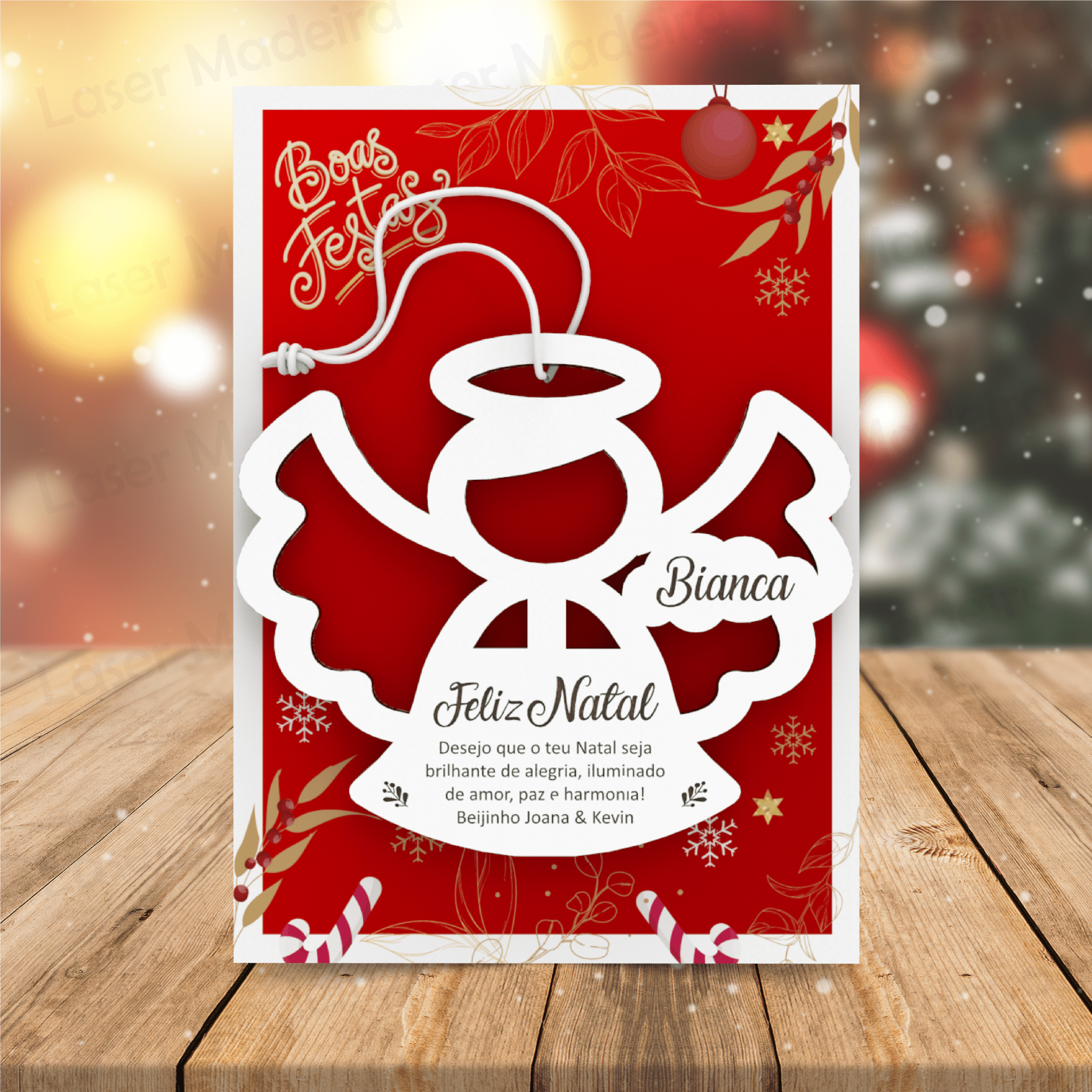 Anjo de Natal Personalizado com nome e mensagem - Laser Madeira