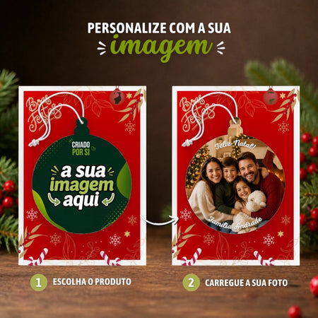 Bola de Natal Personalizada com Fotografia em MDF – Impressão Total - Laser Madeira