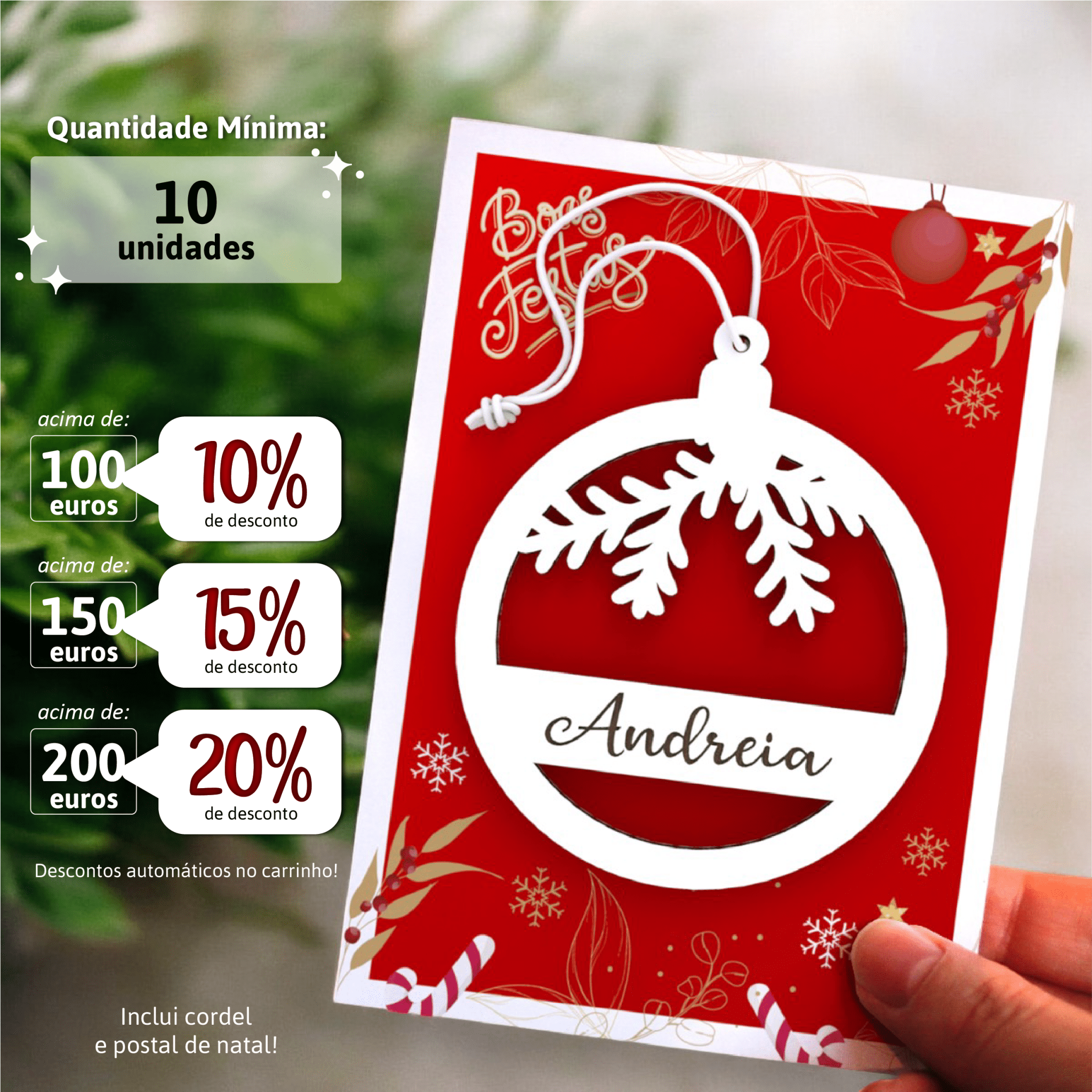 Bola de Natal Personalizada com Nome - Modelo 1 - sem fundo (min. 10unidades) - Laser Madeira