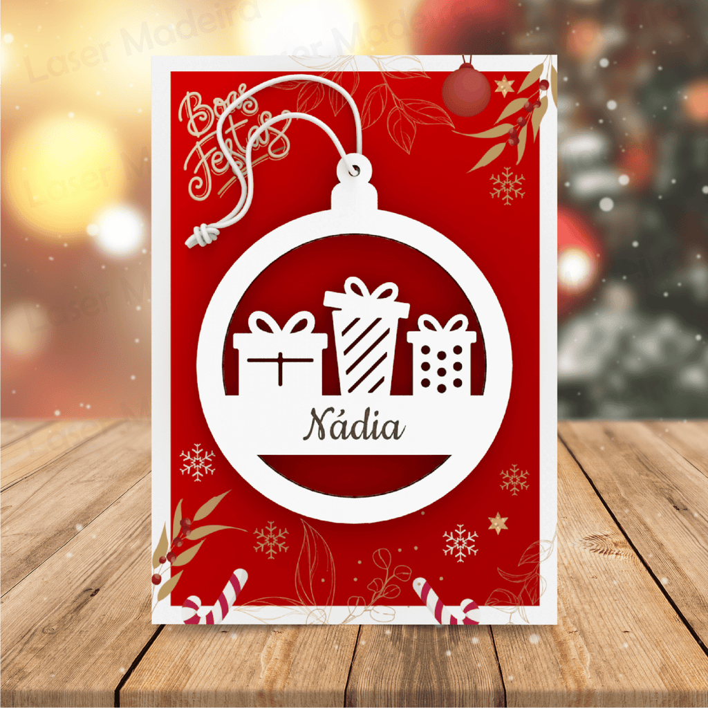 Bola de Natal Personalizada com Nome - Modelo 2 (sem fundo) - Laser Madeira
