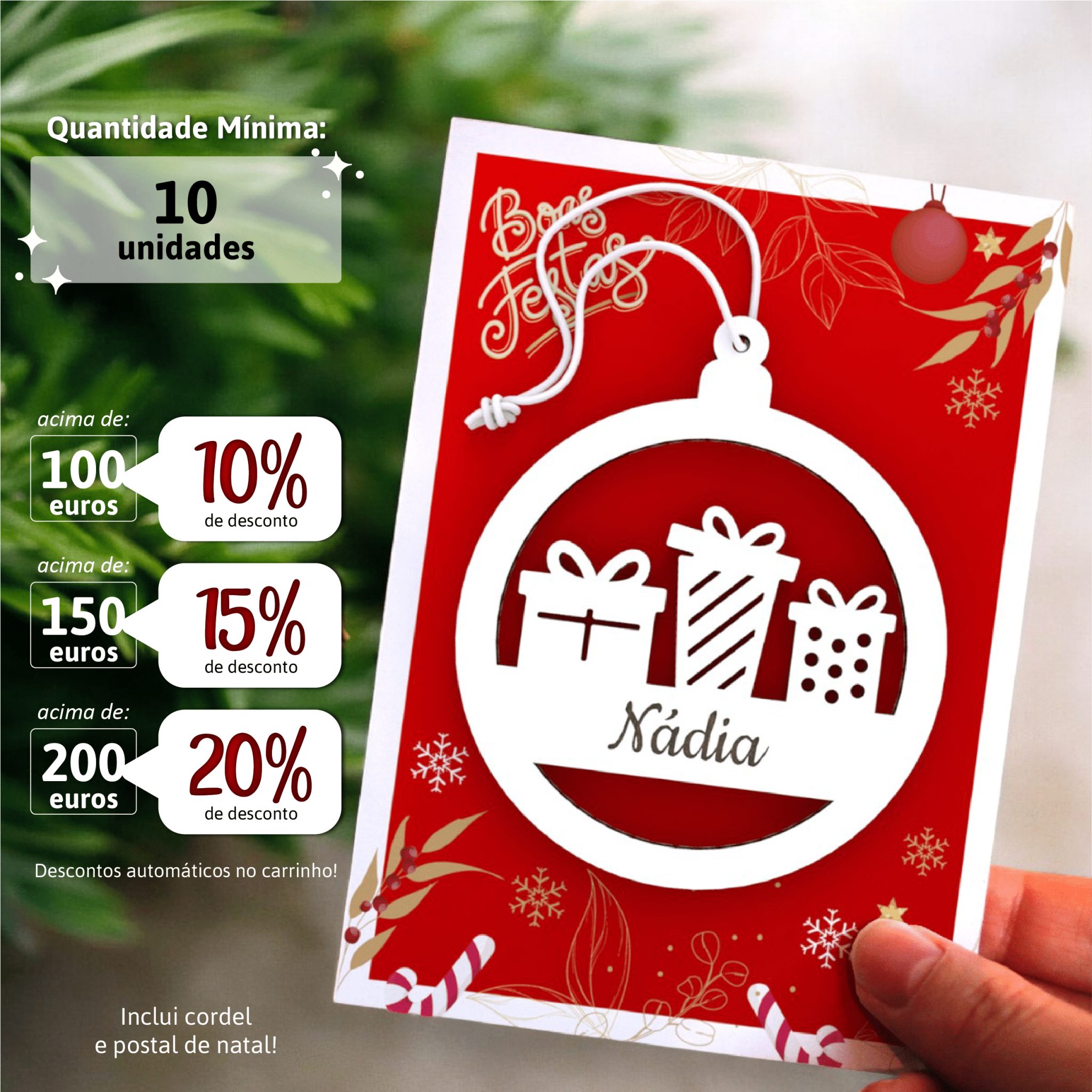 Bola de Natal Personalizada com Nome - Modelo 2 - sem fundo (min. 10unidades) - Laser Madeira