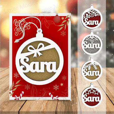Bola de Natal Personalizada com Nome Recortado (com fundo) - Laser Madeira