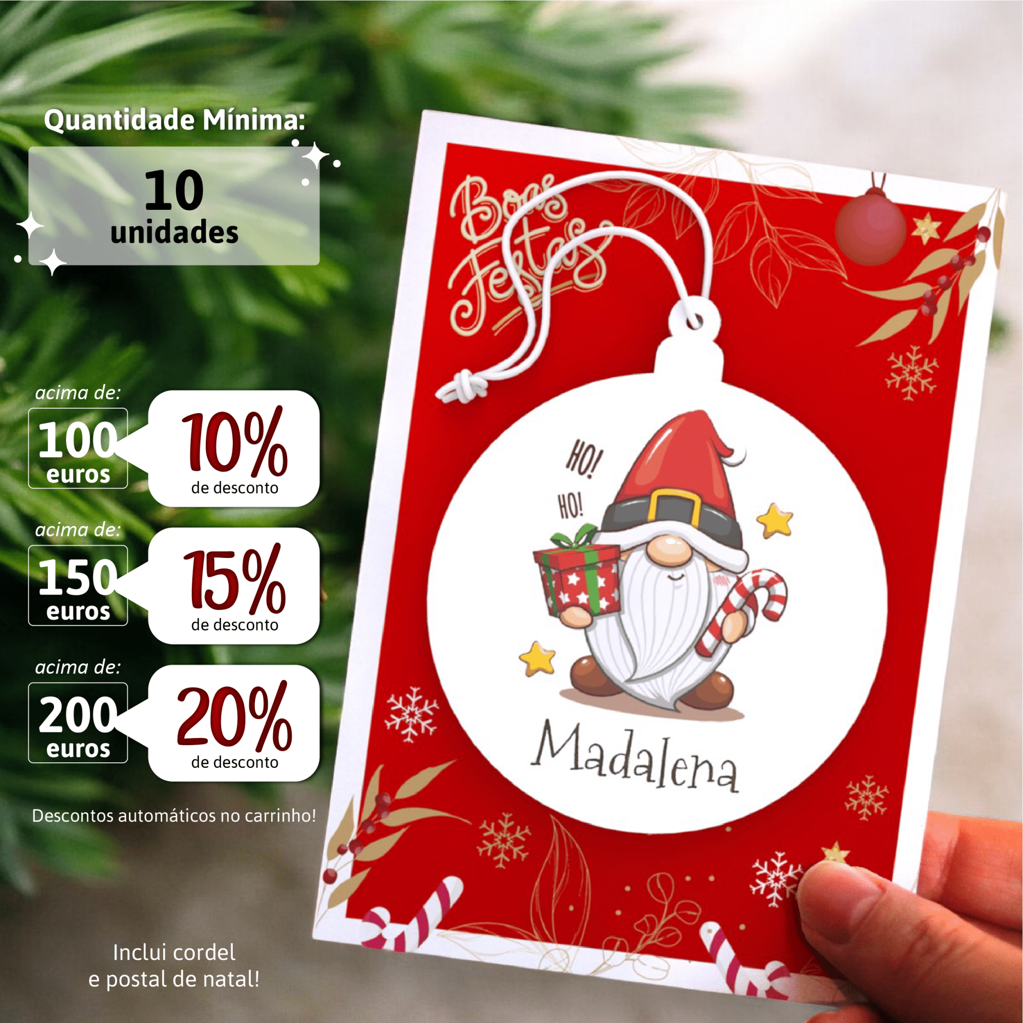 Bola de Natal Personalizada Gnomo com nome (min. 10unidades) - Laser Madeira