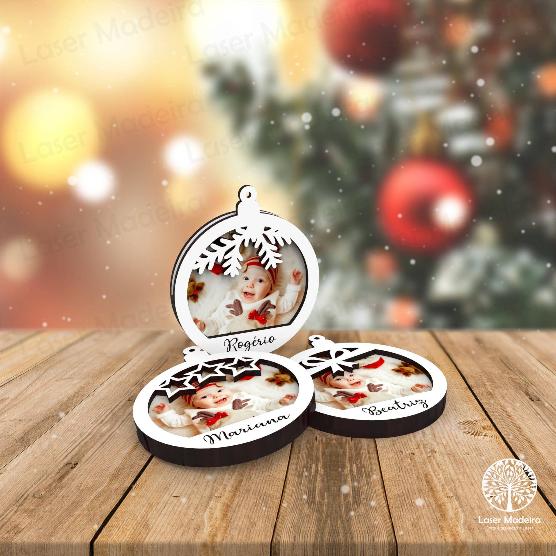 Bola de Natal Personalizada para Fotografia e nome - Laser Madeira