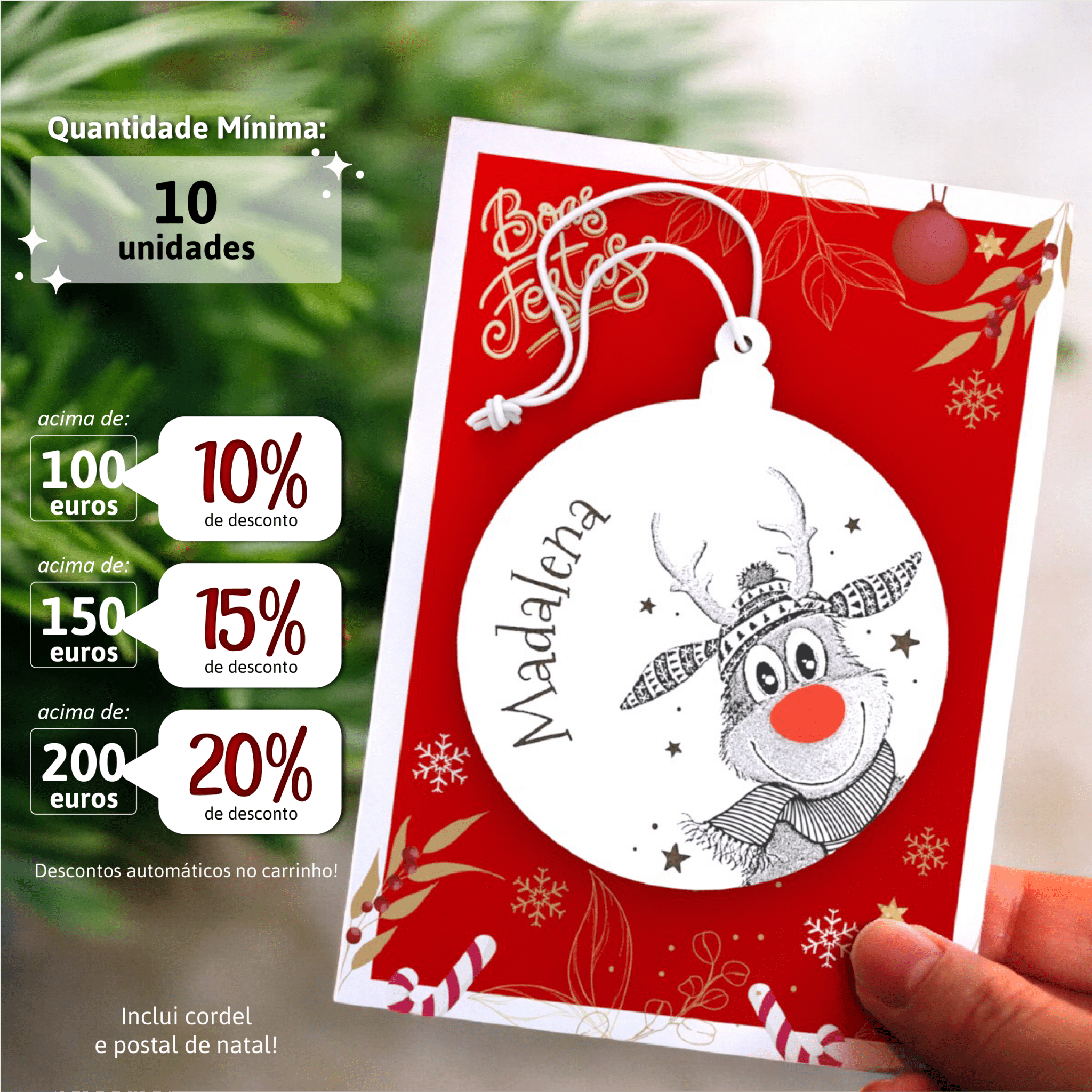 Bola de Natal Personalizada Rodolfo com nome (min. 10unidades) - Laser Madeira