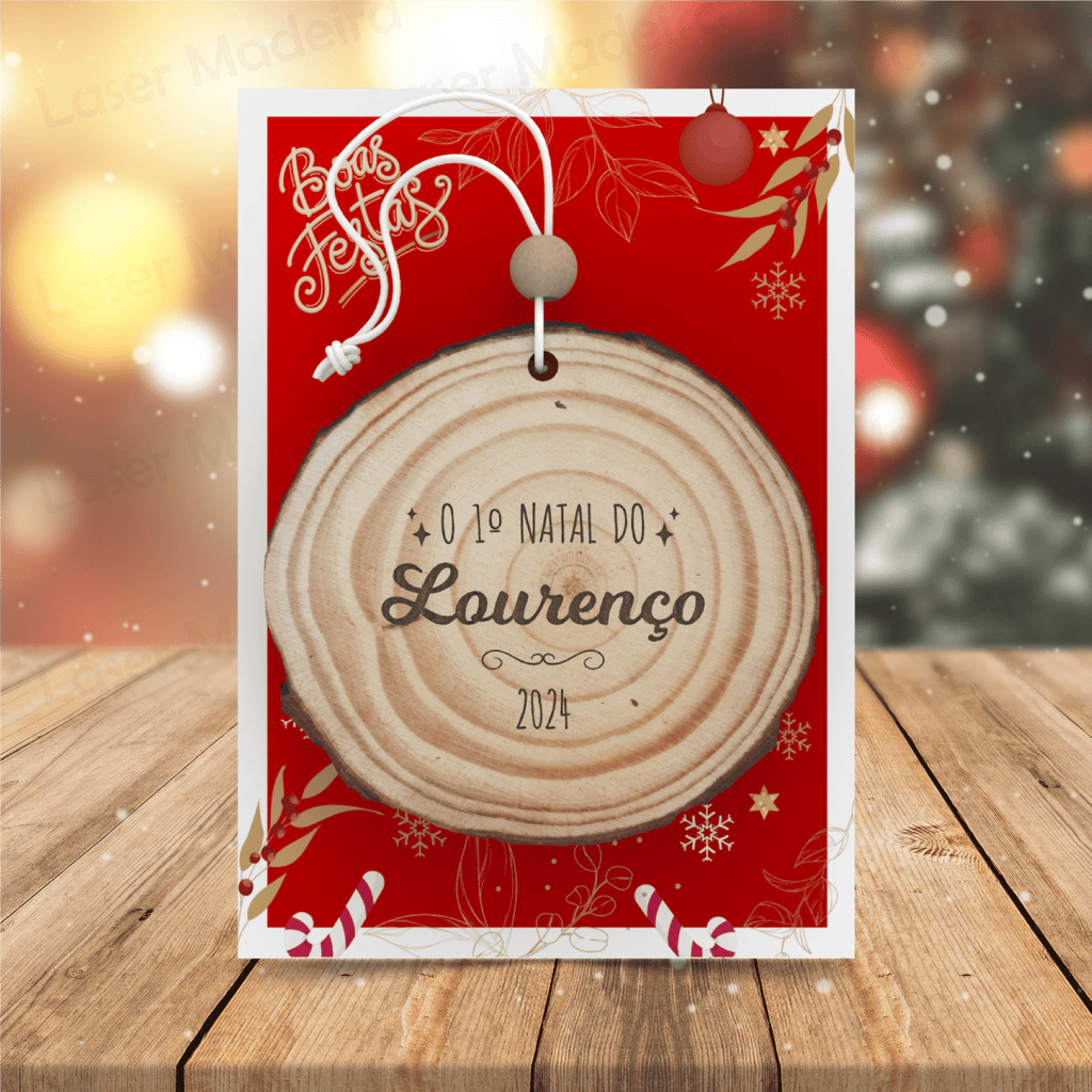 Bola de Natal Personalizada Tronco de Árvore - 1º Natal com nome - Laser Madeira