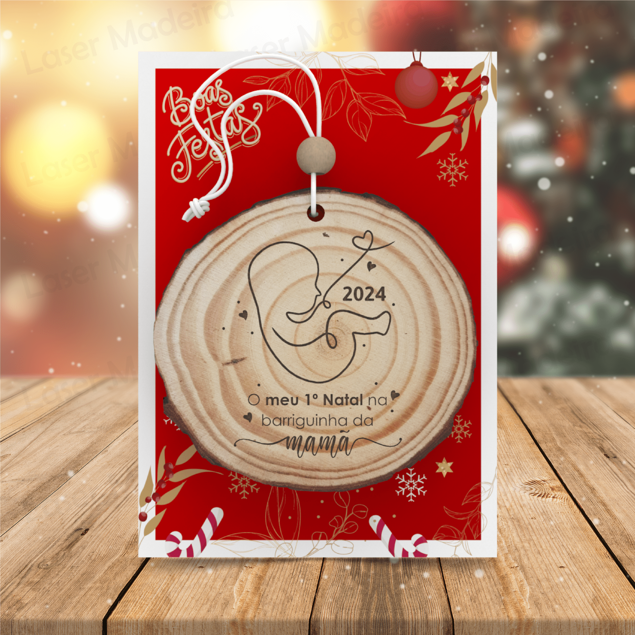 Bola de Natal Personalizada Tronco de Árvore - Bebé - Laser Madeira