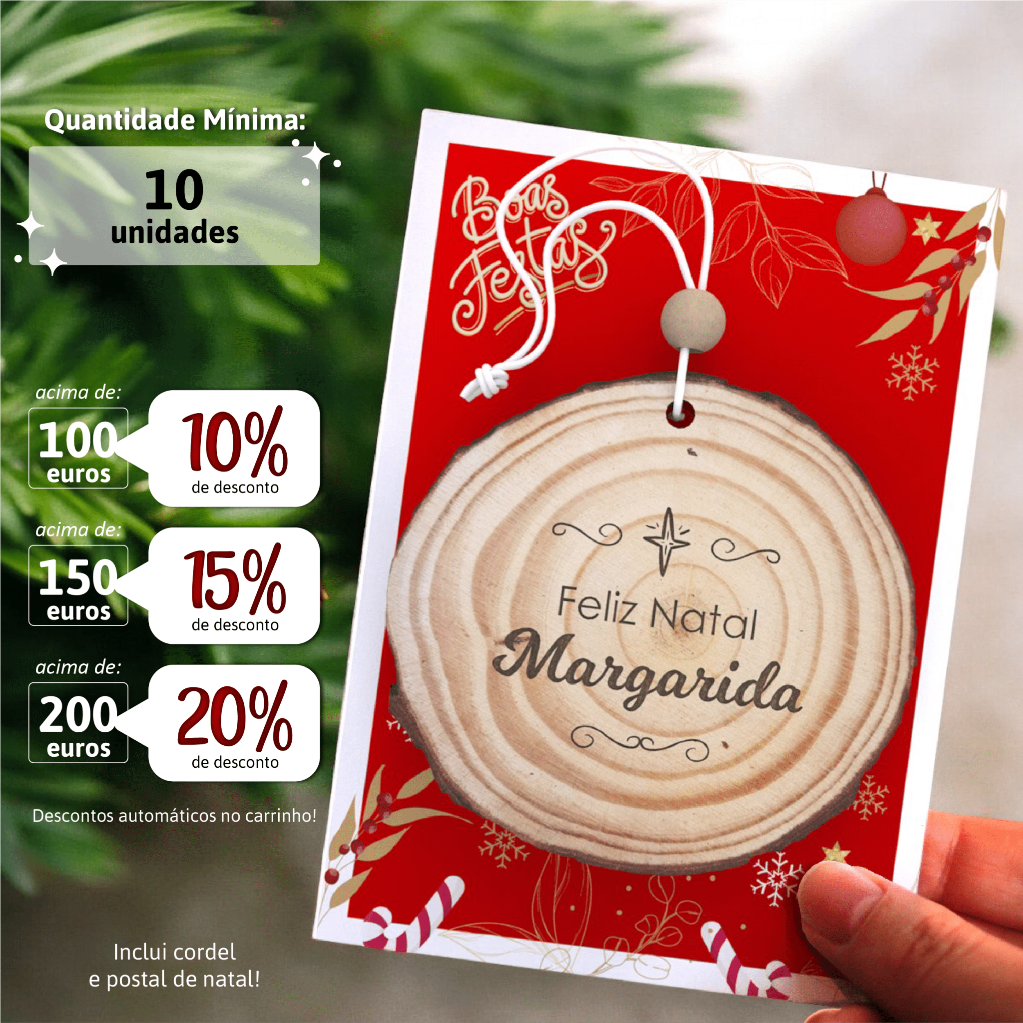 Bola de Natal Personalizada Tronco de Árvore com nome - Modelo 1 (min. 10unidades) - Laser Madeira