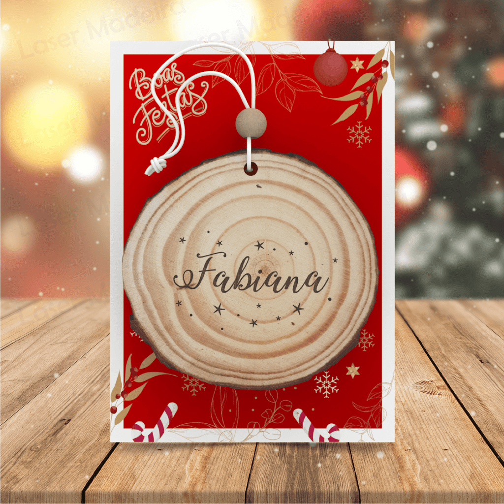 Bola de Natal Personalizada Tronco de Árvore com nome - Modelo 2 - Laser Madeira