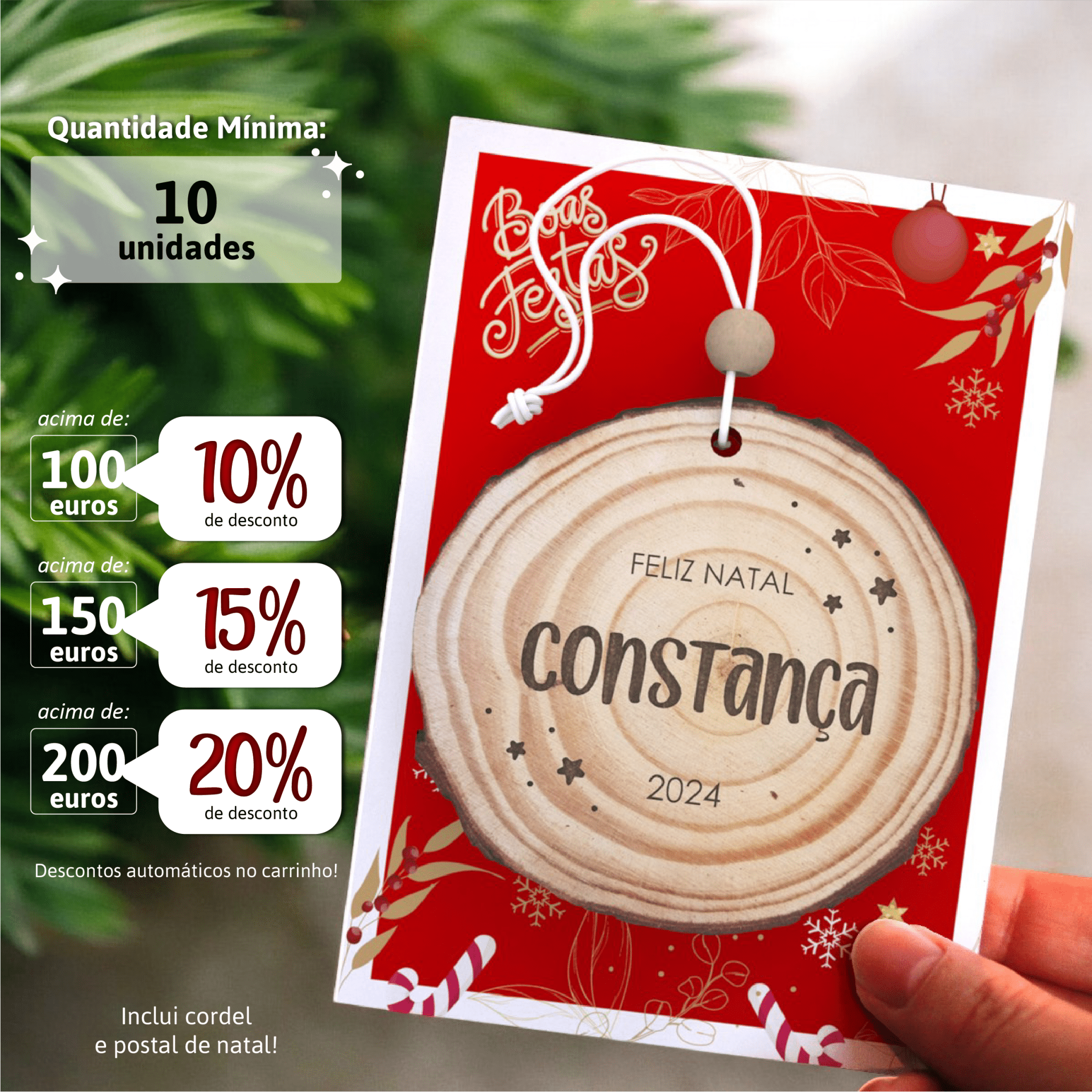 Bola de Natal Personalizada Tronco de Árvore com nome - Modelo 3 (min. 10unidades) - Laser Madeira