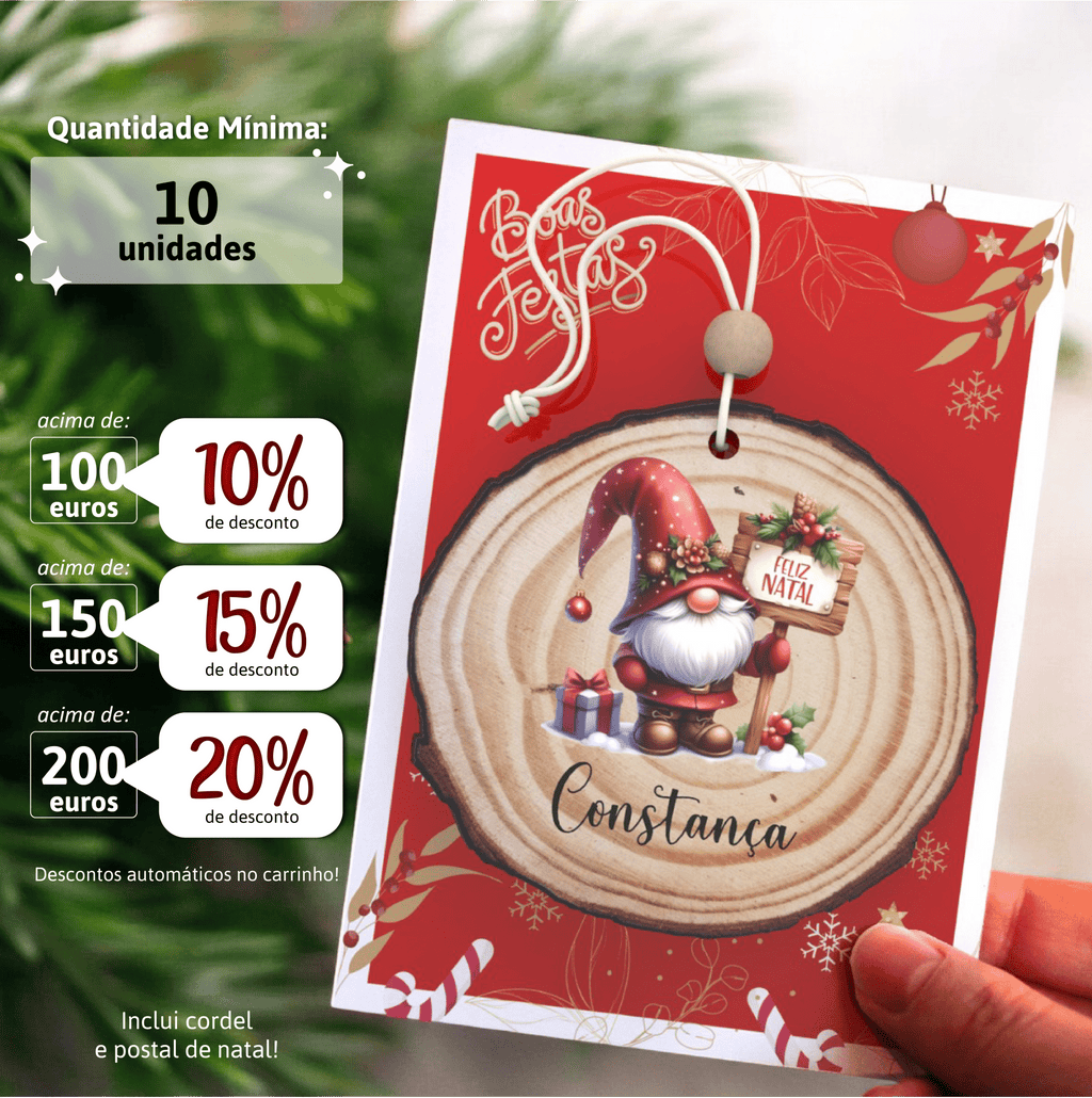 Bola Tronco de Árvore Personalizada com Gnomo de Natal - Modelo 2 (min. 10unidades) - Laser Madeira