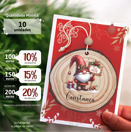 Bola Tronco de Árvore Personalizada com Gnomo de Natal - Modelo 2 (min. 10unidades) - Laser Madeira