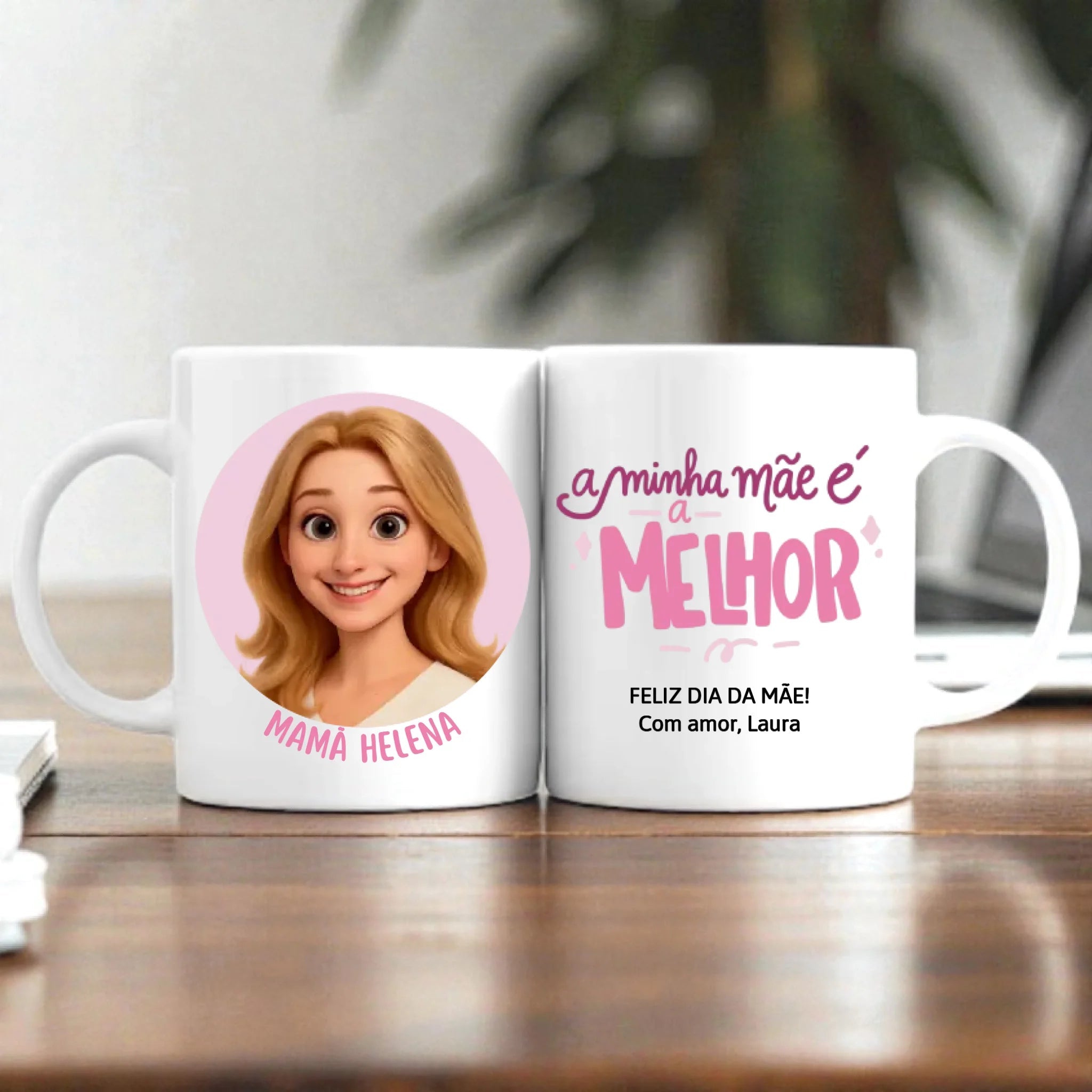 Caneca Dia da Mãe Personalizada com Cartoon - Laser Madeira