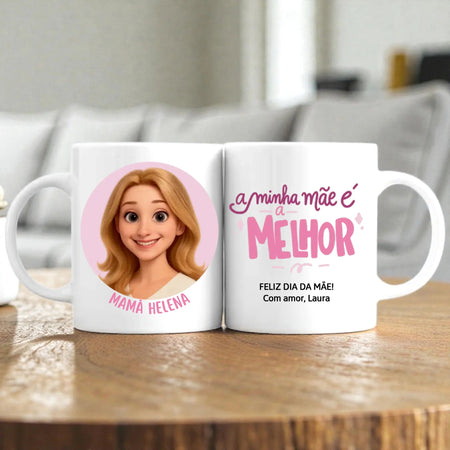 Caneca Dia da Mãe Personalizada com Cartoon - Laser Madeira
