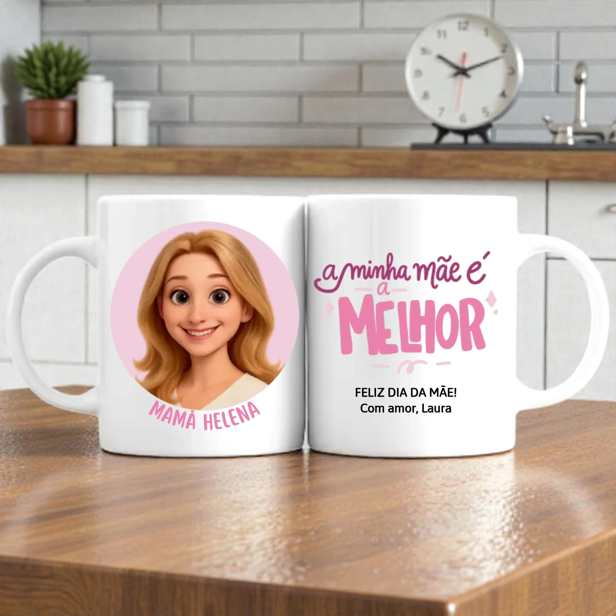 Caneca Dia da Mãe Personalizada com Cartoon - Laser Madeira