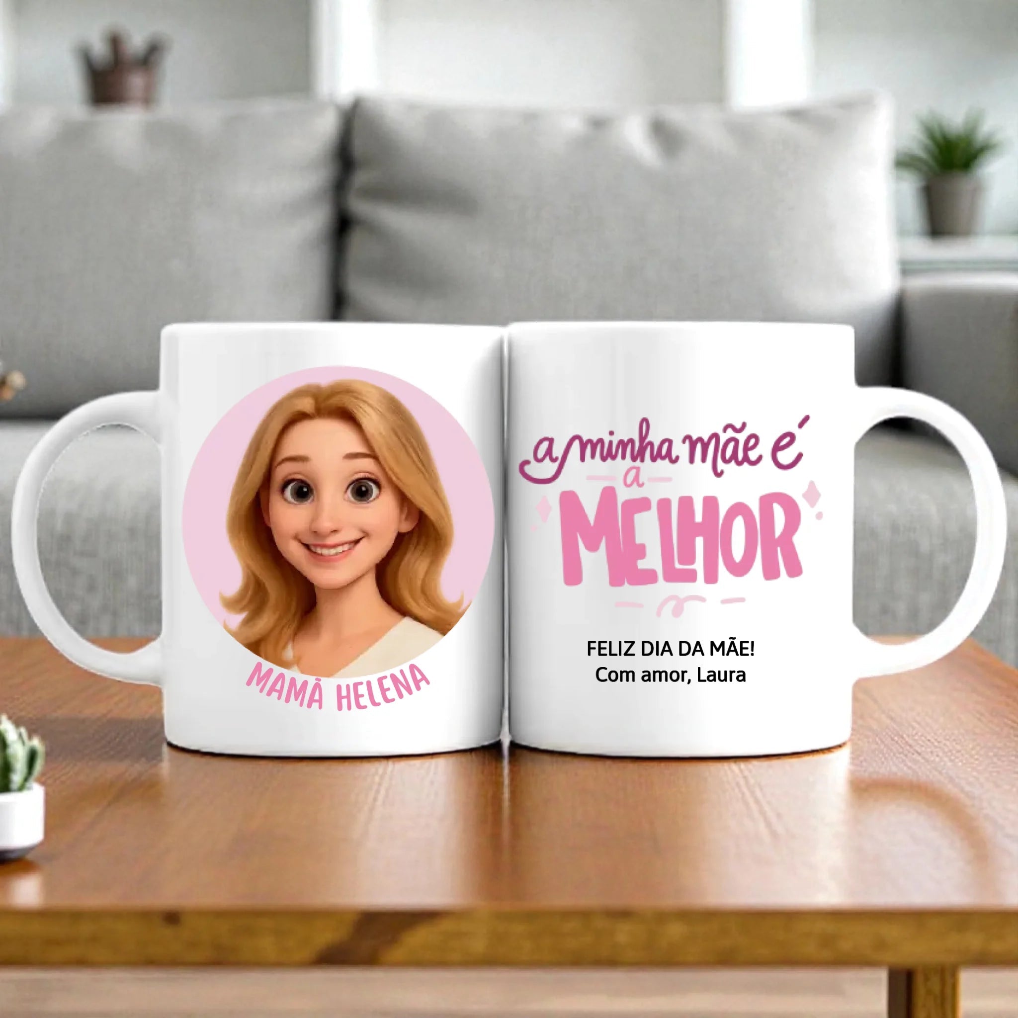 Caneca Dia da Mãe Personalizada com Cartoon - Laser Madeira