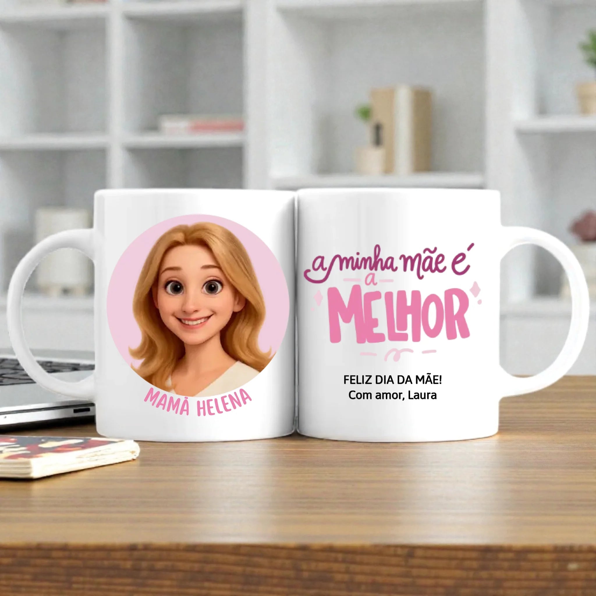 Caneca Dia da Mãe Personalizada com Cartoon - Laser Madeira