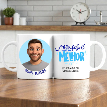 Caneca Dia do Pai Personalizada com Cartoon - Laser Madeira
