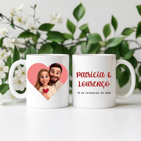 Caneca Dia dos Namorados - Cartoon Casal - Laser Madeira