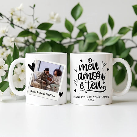 Caneca Dia dos Namorados - "Meu Amor é Teu" - Laser Madeira