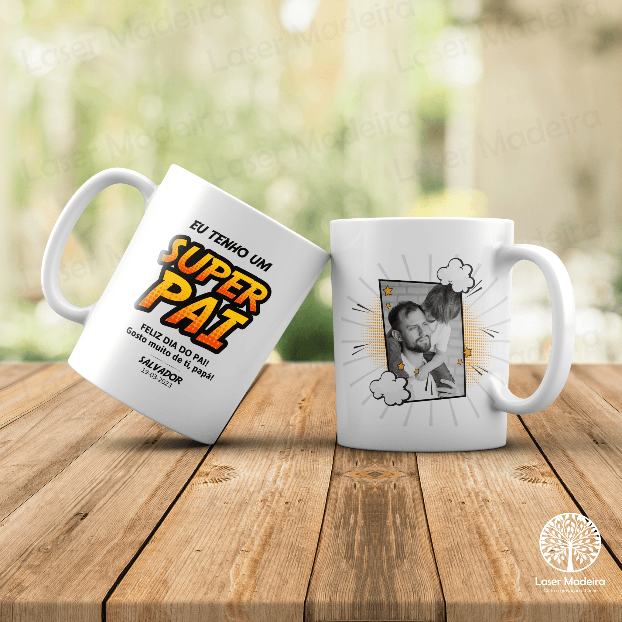 Caneca Personaliza "Super Pai" - Dia do Pai - Laser Madeira