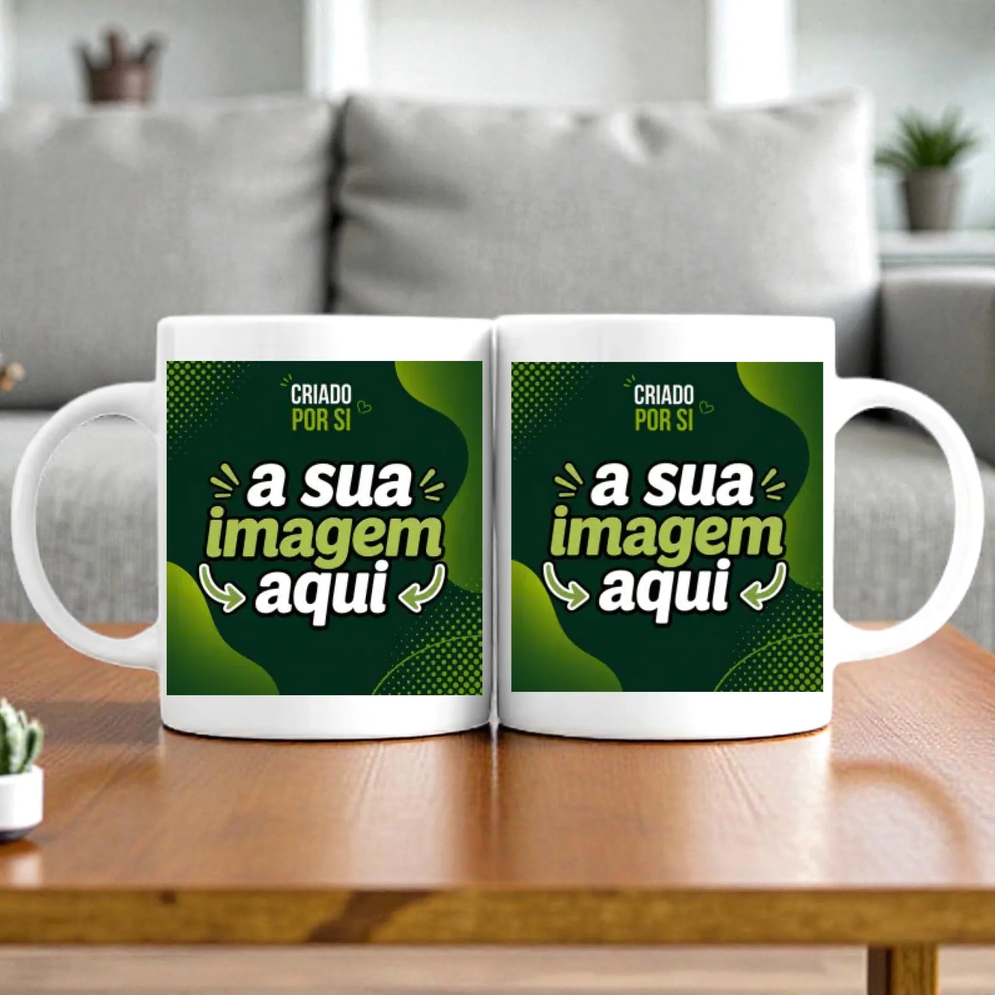 Caneca Personalizada com a Sua Arte | Frente e Verso com Pré-visualização em Tempo Real - Laser Madeira