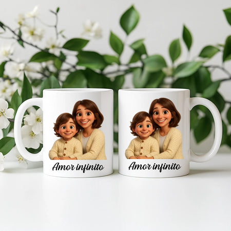 Caneca Personalizada com Cartoon a partir da sua foto – pré - visualização imediata - Laser Madeira