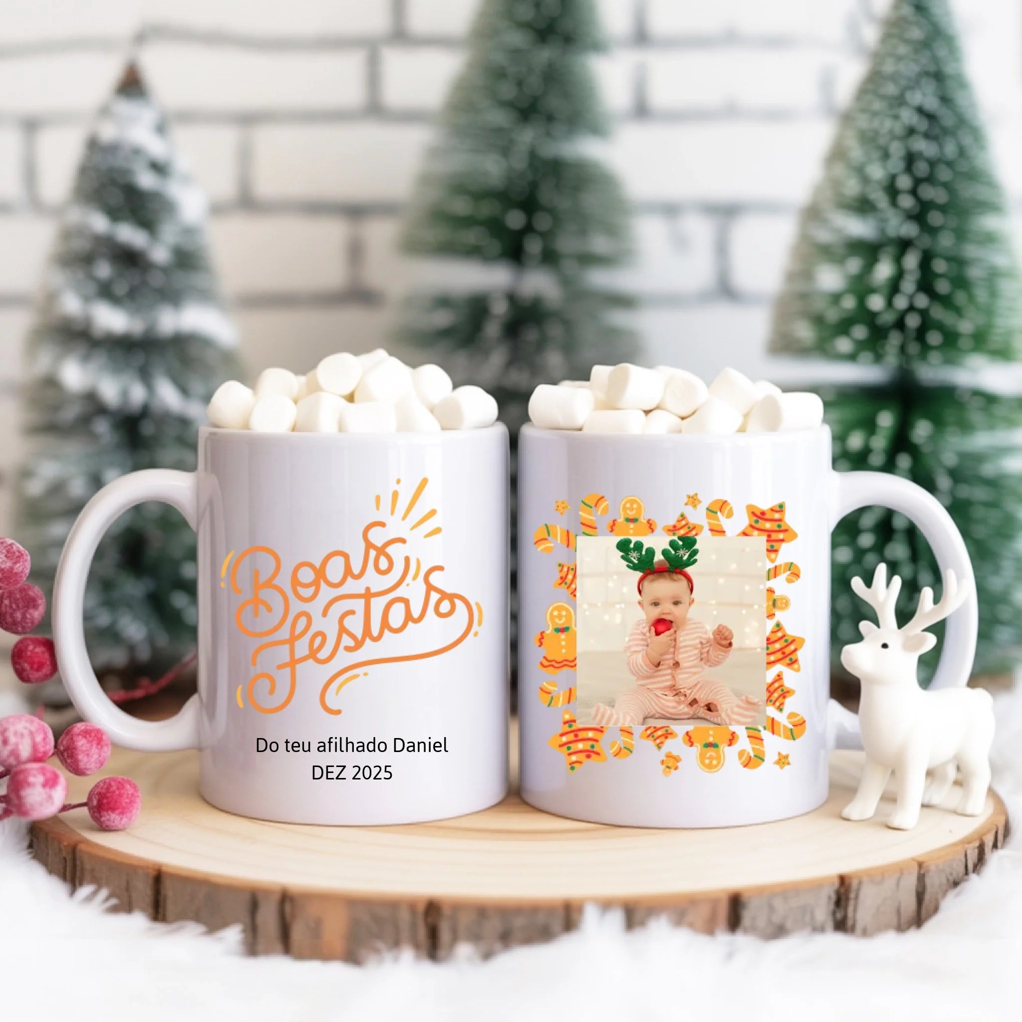 Caneca Personalizada de Natal - Boas Festas - Laser Madeira