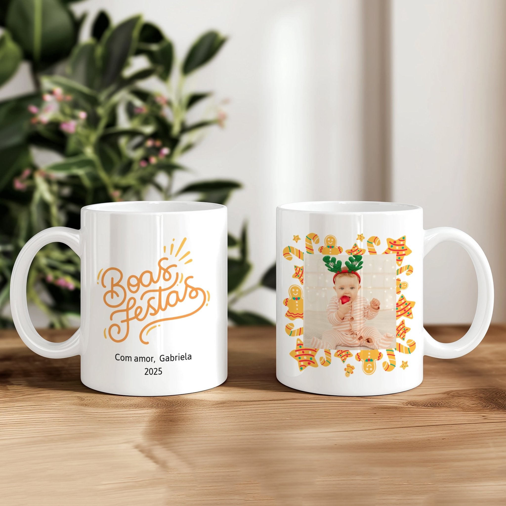 Caneca Personalizada de Natal - Boas Festas - Laser Madeira