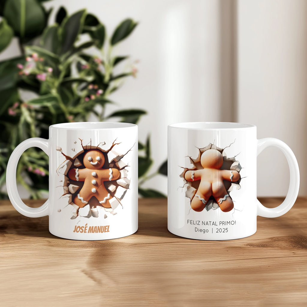 Caneca Personalizada de Natal - Boneco de Gengibre - Laser Madeira