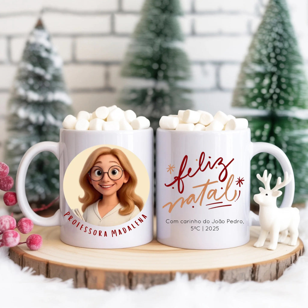 Caneca Personalizada de Natal - com Cartoon - Laser Madeira