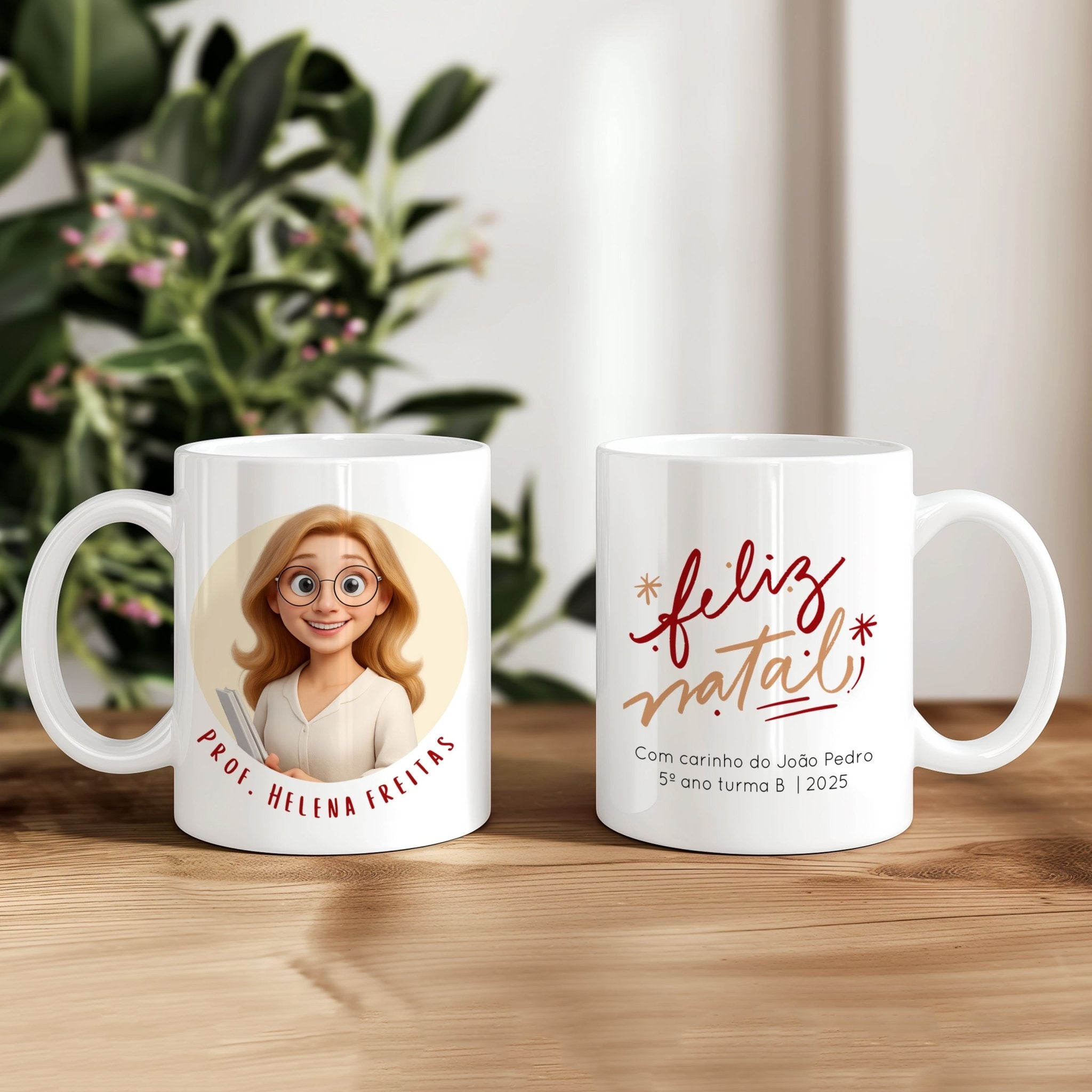 Caneca Personalizada de Natal - com Cartoon - Laser Madeira