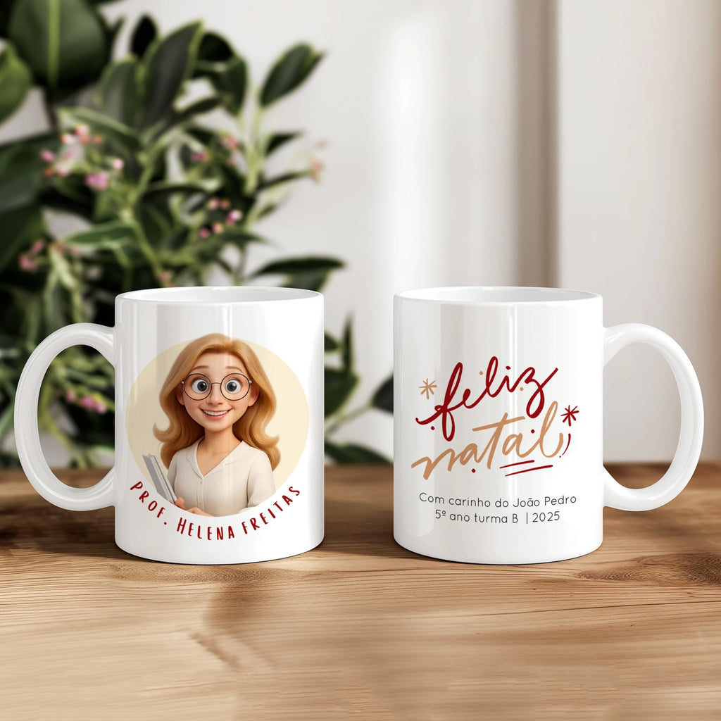 Caneca Personalizada de Natal - com Cartoon - Laser Madeira