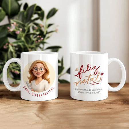 Caneca Personalizada de Natal - com Cartoon - Laser Madeira