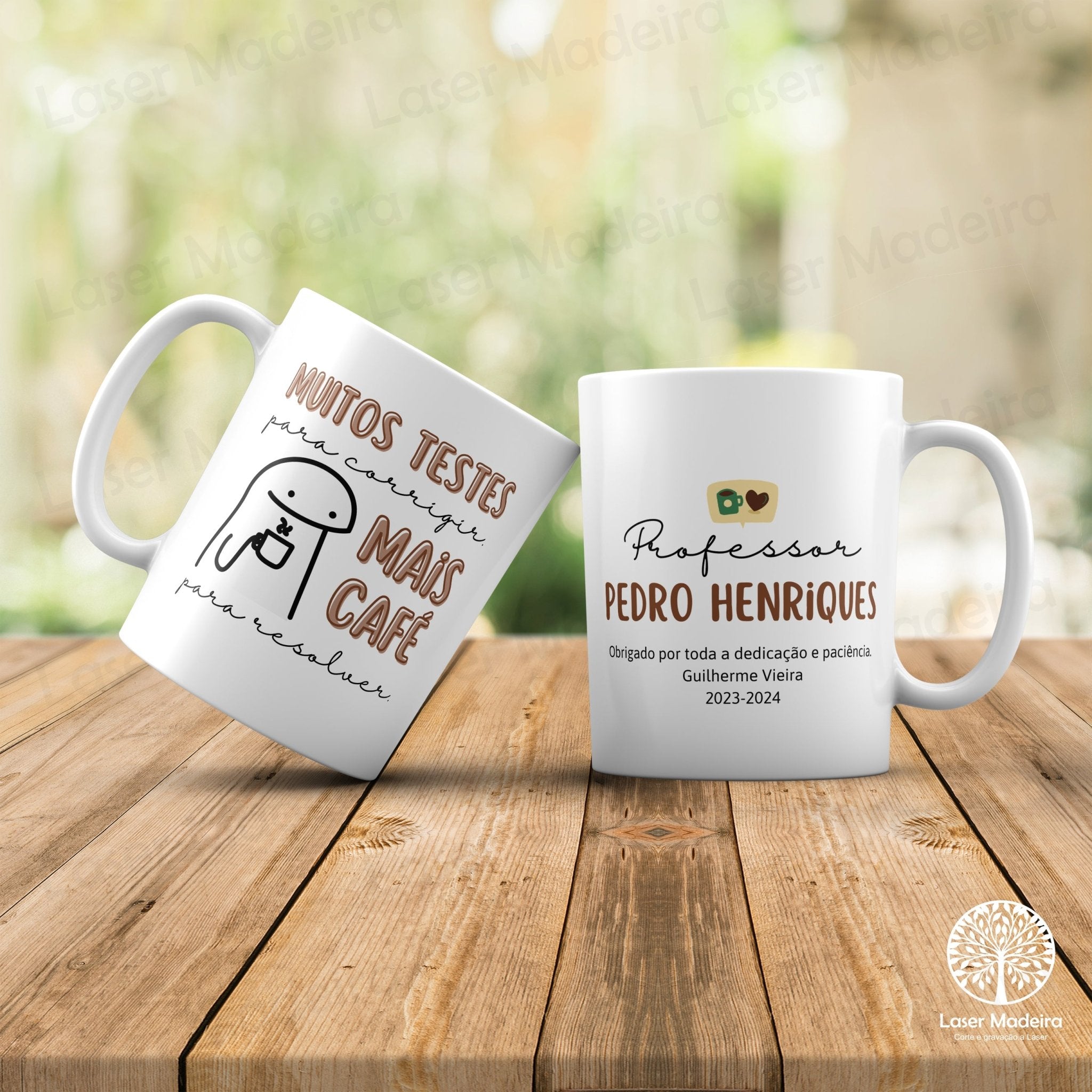 Caneca Personalizada Escolar para Professores - "Café" - Laser Madeira