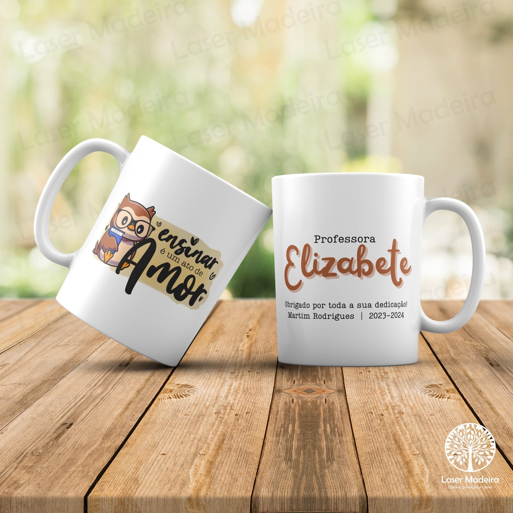 Caneca Personalizada Escolar para Professores - "Coruja" - Laser Madeira