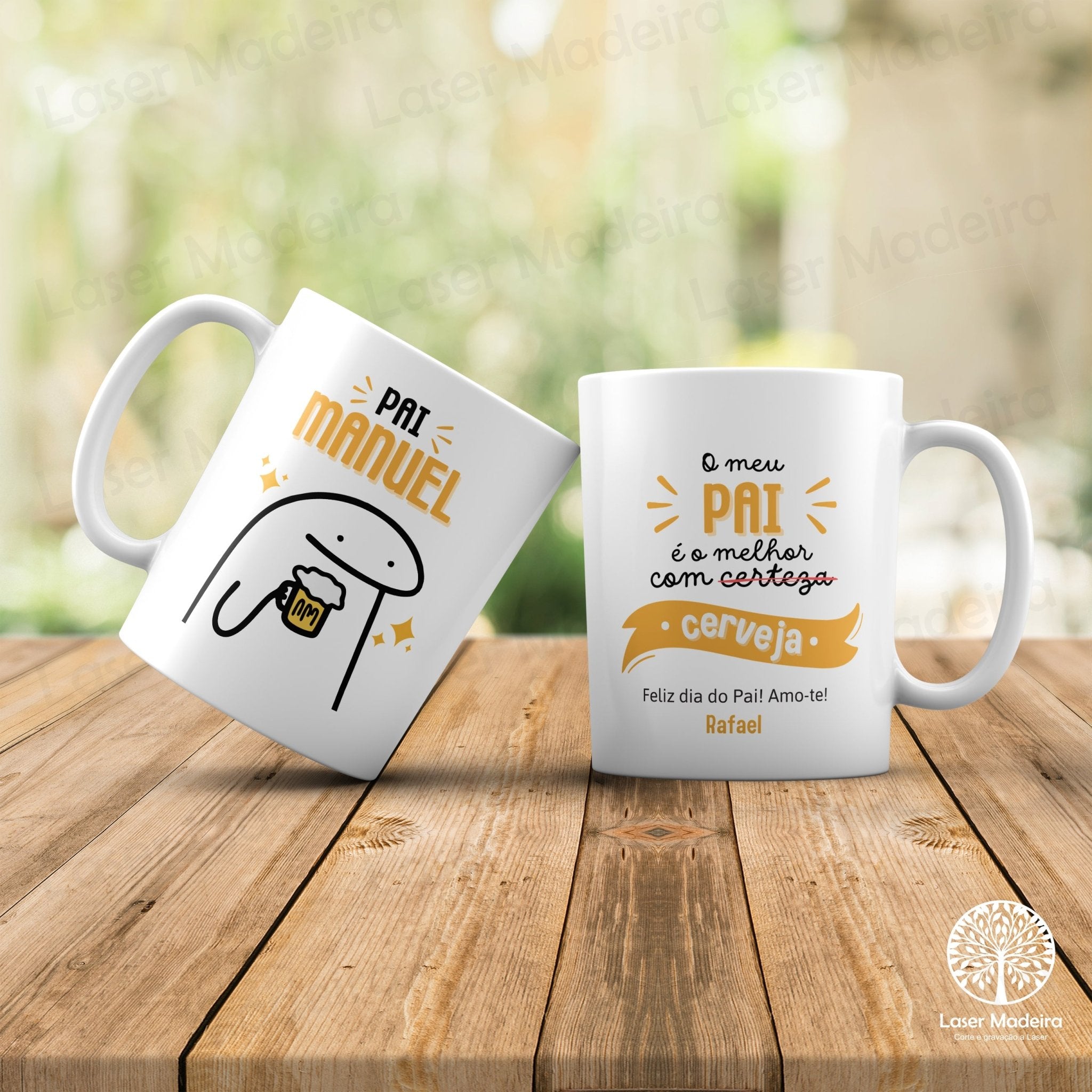 Caneca Personalizada "Melhor Pai com Cerveja" - Dia do Pai - Laser Madeira
